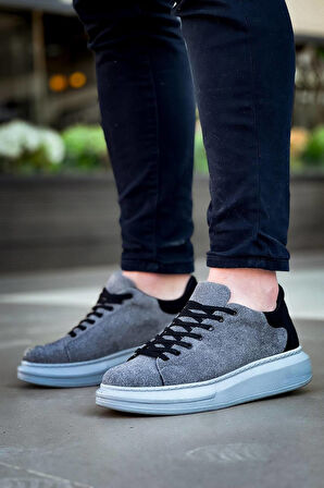 J-X500 Bağcıklı Ortopedik Taban Günlük Süet Erkek Spor Sneaker Ayakkabı GT Gri/Siyah