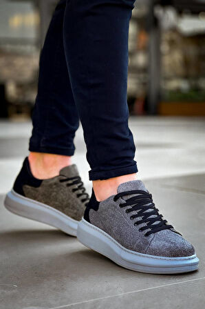 J-X500 Bağcıklı Ortopedik Taban Günlük Süet Erkek Spor Sneaker Ayakkabı GT Gri/Siyah