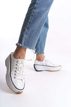 CLAIRE Bağcıklı Ortopedik Taban Kadın Sneaker Ayakkabı BT Beyaz