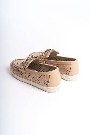 HAZEL Bağcıksız Ortopedik Rahat Taban Kalp Desenli Kadın Babet Ayakkabı KT Ten