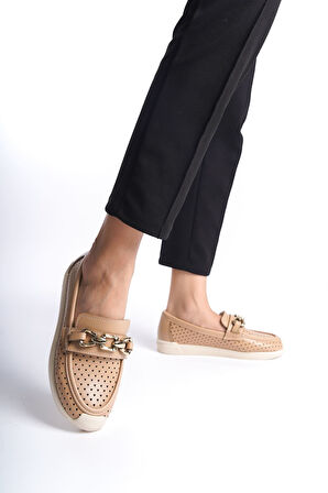 HAZEL Bağcıksız Ortopedik Rahat Taban Kalp Desenli Kadın Babet Ayakkabı KT Ten