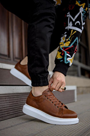 J044 Bağcıklı Ortopedik Taban Erkek Günlük Sneaker Spor Ayakkabı BT Taba