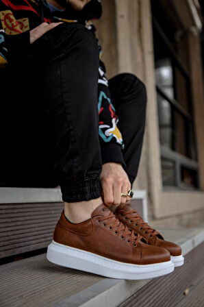 J044 Bağcıklı Ortopedik Taban Erkek Günlük Sneaker Spor Ayakkabı BT Taba