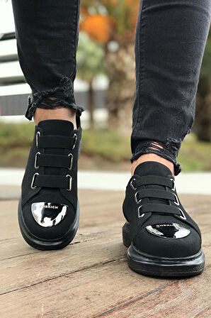 J251 Mirror Suede Ortopedik Taban Günlük Süet Erkek Sneaker Spor Ayakkabı SST Siyah