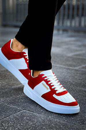 J087 Kenton Ortopedik Taban Günlük Cilt Erkek Sneaker Spor Ayakkabı CBT Beyaz/Kırmızı