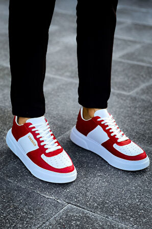 J087 Kenton Ortopedik Taban Günlük Cilt Erkek Sneaker Spor Ayakkabı CBT Beyaz/Kırmızı