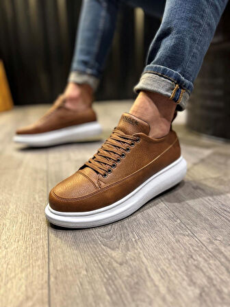 J814 Bağcıklı Ortopedik Taban Erkek Günlük Sneaker Spor Ayakkabı BT Taba
