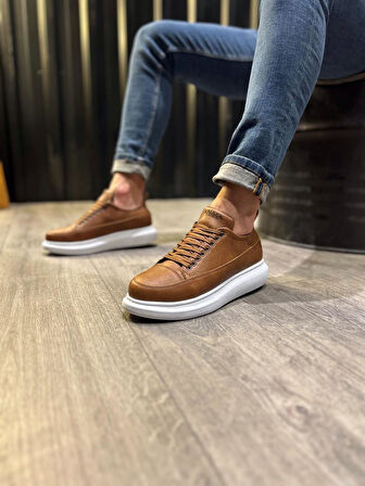 J814 Bağcıklı Ortopedik Taban Erkek Günlük Sneaker Spor Ayakkabı BT Taba