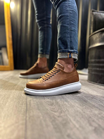 J814 Bağcıklı Ortopedik Taban Erkek Günlük Sneaker Spor Ayakkabı BT Taba