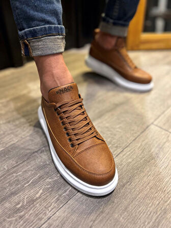 J814 Bağcıklı Ortopedik Taban Erkek Günlük Sneaker Spor Ayakkabı BT Taba