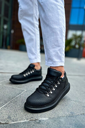 J021 Favo Ortopedik Taban Günlük Cilt Erkek Sneaker Spor Ayakkabı CST Siyah