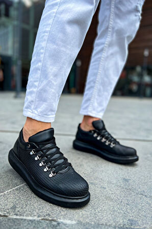 J021 Favo Ortopedik Taban Günlük Cilt Erkek Sneaker Spor Ayakkabı CST Siyah