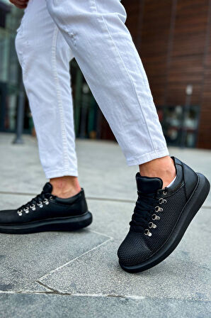 J021 Favo Ortopedik Taban Günlük Cilt Erkek Sneaker Spor Ayakkabı CST Siyah