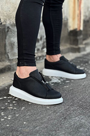 J010 Bağcıksız Fermuarlı Ortopedik Taban Erkek Sneaker Günlük Ayakkabı BT Siyah