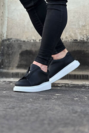 J010 Bağcıksız Fermuarlı Ortopedik Taban Erkek Sneaker Günlük Ayakkabı BT Siyah