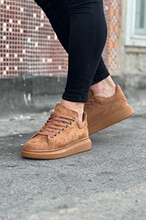 J096 Bağcıklı Ortopedik Taban Süet Erkek Sneaker Günlük Ayakkabı TT Taba
