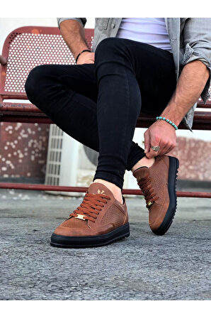 J505 Bağcıklı Ortopedik Taban Erkek Sneaker Günlük Ayakkabı ST Taba