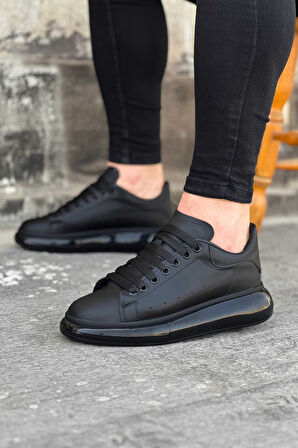 J095 Bağcıklı Ortopedik Taban Erkek Sneaker Günlük Ayakkabı ST Siyah