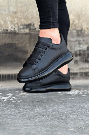 J095 Bağcıklı Ortopedik Taban Erkek Sneaker Günlük Ayakkabı ST Siyah