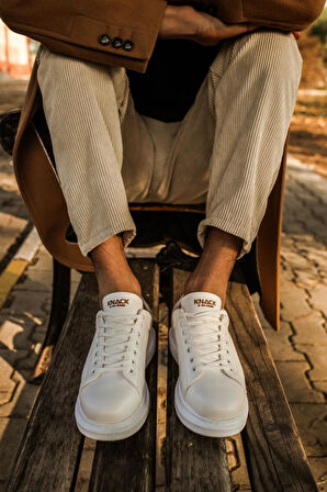 J044 Bağcıklı Ortopedik Taban Erkek Günlük Sneaker Spor Ayakkabı BT Beyaz