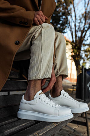 J044 Bağcıklı Ortopedik Taban Erkek Günlük Sneaker Spor Ayakkabı BT Beyaz
