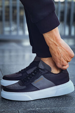 J087 Kenton Ortopedik Taban Günlük Cilt Erkek Sneaker Spor Ayakkabı CBT Siyah/Antrasit