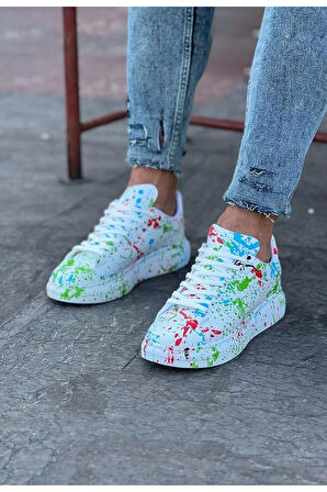 J501 Bağcıklı Yeşil Renkli Baskılı Ortopedik Taban Erkek Sneaker Günlük Ayakkabı RT Çok Renkli