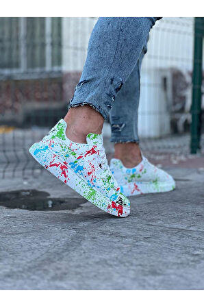 J501 Bağcıklı Yeşil Renkli Baskılı Ortopedik Taban Erkek Sneaker Günlük Ayakkabı RT Çok Renkli