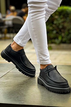 J2404 Castle Ortopedik Taban Günlük Cilt Erkek Klasik Ayakkabı CST Siyah