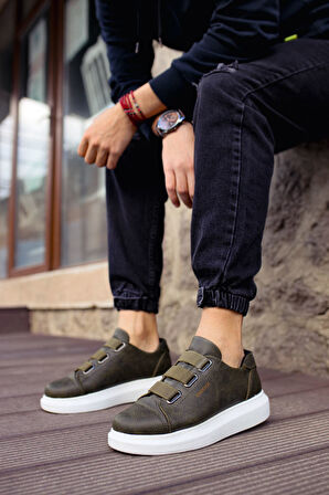 J253 Mirror Non Ortopedik Taban Günlük Cilt Erkek Sneaker Spor Ayakkabı CBT Haki