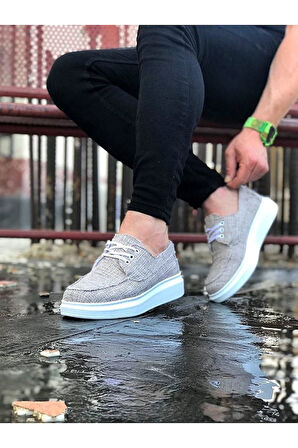 J503 Bağcıklı Ortopedik Taban Keten Erkek Klasik Günlük Ayakkabı BT Bej