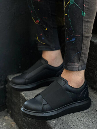 J040 Bağcıksız Kalın Lastikli Ortopedik Taban Günlük Erkek Spor Sneaker Ayakkabı ST Siyah