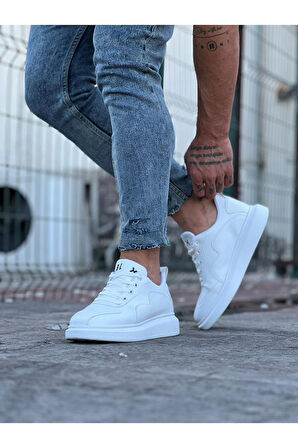J301 Bağcıklı Ortopedik Taban Erkek Sneaker Günlük Ayakkabı BT Beyaz