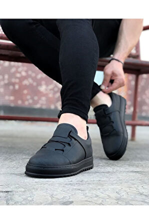 J036 Bağcıklı Ortopedik Taban Erkek Sneaker Günlük Ayakkabı ST Siyah