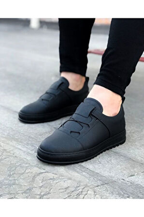 J036 Bağcıklı Ortopedik Taban Erkek Sneaker Günlük Ayakkabı ST Siyah