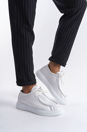 J170 Tornado Bağcıklı Cilt Erkek Günlük Spor Klasik Ayakkabı BT Beyaz