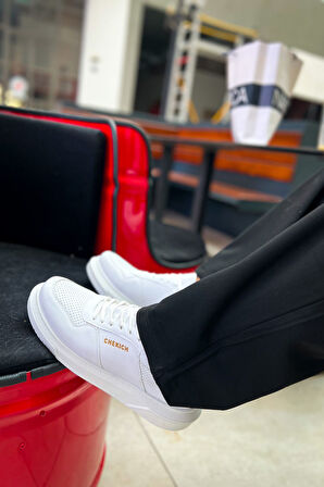 J075 Signature Ortopedik Taban Günlük Cilt Erkek Sneaker Spor Ayakkabı CBT Beyaz