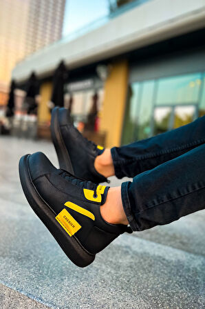 J131 Frogner Bağcıklı Ortopedik Taban Günlük Cilt Erkek Spor Bot CST Siyah/Sarı