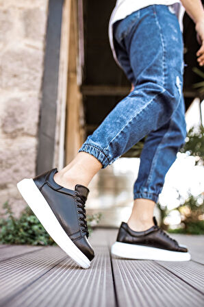 J257 Estrella Ortopedik Taban Günlük Cilt Erkek Sneaker Spor Ayakkabı CBT Siyah