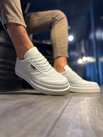 J013 Bağcıklı Ortopedik Taban Erkek Günlük Sneaker Spor Ayakkabı BT Beyaz