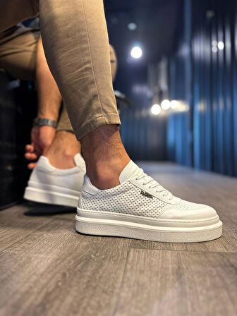 J013 Bağcıklı Ortopedik Taban Erkek Günlük Sneaker Spor Ayakkabı BT Beyaz