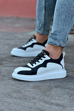 J301 Bağcıklı Ortopedik Taban Erkek Sneaker Günlük Ayakkabı BT Beyaz/Siyah