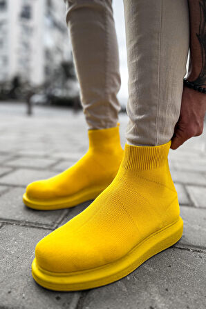 J207 Maglieria-T Ortopedik Taban Günlük Triko Erkek Sneaker Spor Ayakkabı TST Sarı