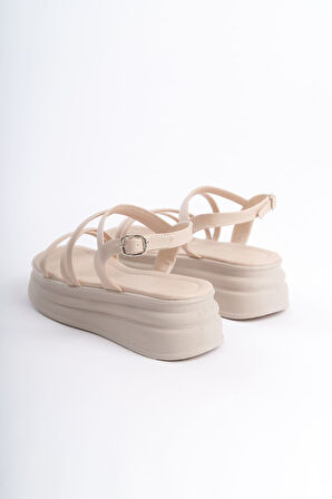 ELSA İnce Tokalı Şerit Detaylı Ortopedik Taban Kadın Sandalet KT Krem