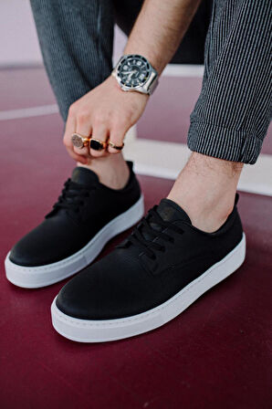 J077 Bağcıklı Ortopedik Taban Erkek Günlük Sneaker Spor Ayakkabı BT Siyah