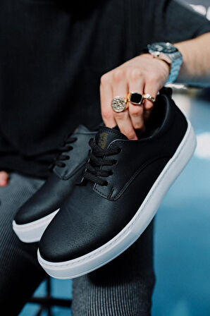 J077 Bağcıklı Ortopedik Taban Erkek Günlük Sneaker Spor Ayakkabı BT Siyah