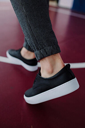 J077 Bağcıklı Ortopedik Taban Erkek Günlük Sneaker Spor Ayakkabı BT Siyah