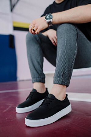 J077 Bağcıklı Ortopedik Taban Erkek Günlük Sneaker Spor Ayakkabı BT Siyah