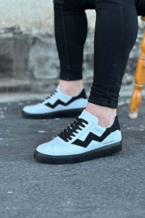J160 Bağcıklı Ortopedik Taban Erkek Sneaker Günlük Ayakkabı ST Beyaz/Siyah