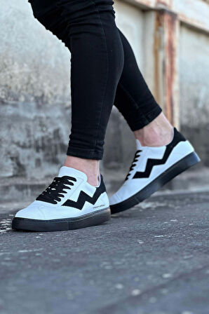J160 Bağcıklı Ortopedik Taban Erkek Sneaker Günlük Ayakkabı ST Beyaz/Siyah